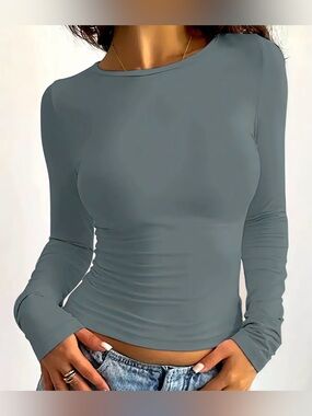 Womens Plain Round Neck Long Sleeve Tee
